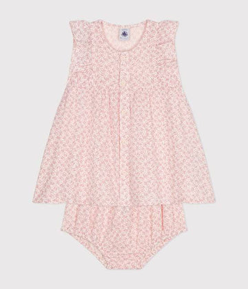 BABIES' COTTON GAUZE SHORT-SLEEVED DRESS AND BLOOMERS