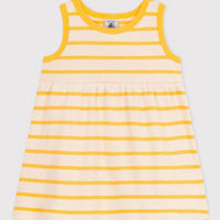 SLEEVELESS STRIPED RIB-KNIT DRESS