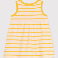 SLEEVELESS STRIPED RIB-KNIT DRESS