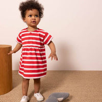 STRIPED SHORT-SLEEVED JERSEY DRESS