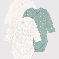 Long Sleeved Wrapover Cotton Bodysuits 3-pack - Stars