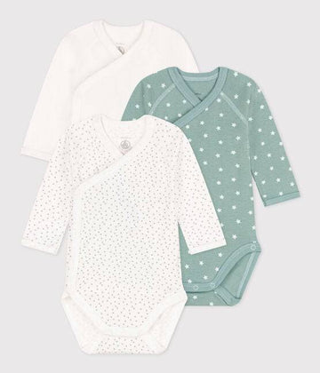 Long Sleeved Wrapover Cotton Bodysuits 3-pack - Stars