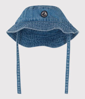 BABIES' BLUE DENIM TIE-ON BUCKET HAT