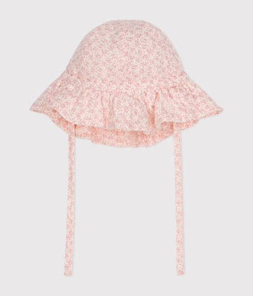 BABIES' PINK FLORAL COTTON GAUZE SUN HAT