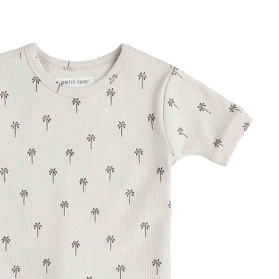 Palm Tree Print on Ribbed Light Taupe Summer Sleep Set