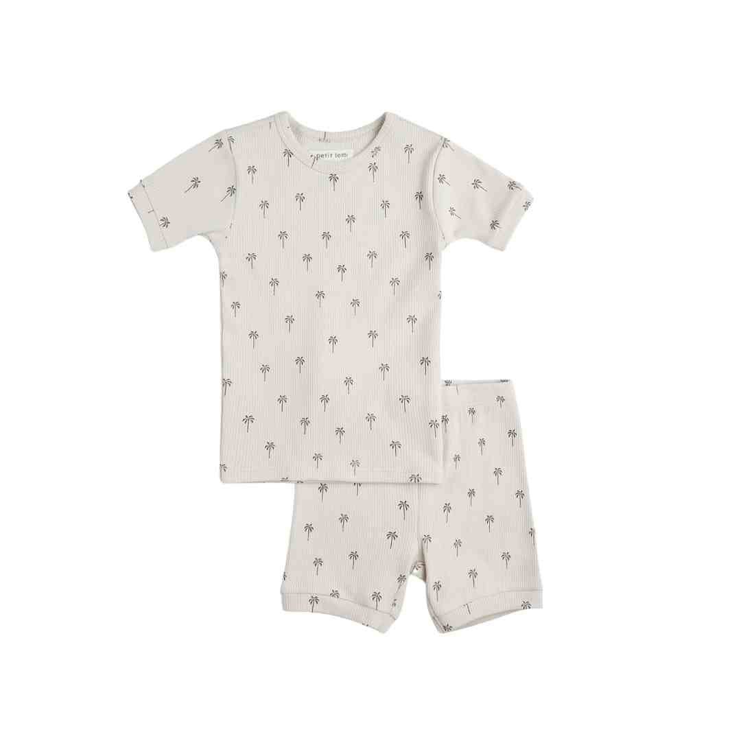 Palm Tree Print on Ribbed Light Taupe Summer Sleep Set