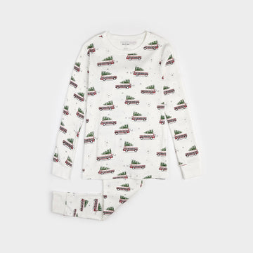 Station Wagon Print on Off-White Women's PJ Set