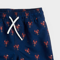 Lobster Print On Navy Swim Trunks