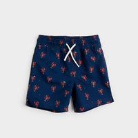 Lobster Print On Navy Swim Trunks