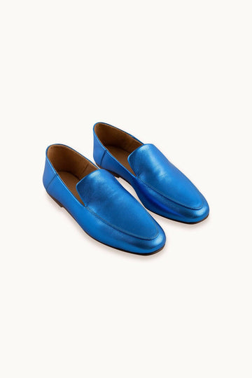 Metallic Blue Leather Loafers